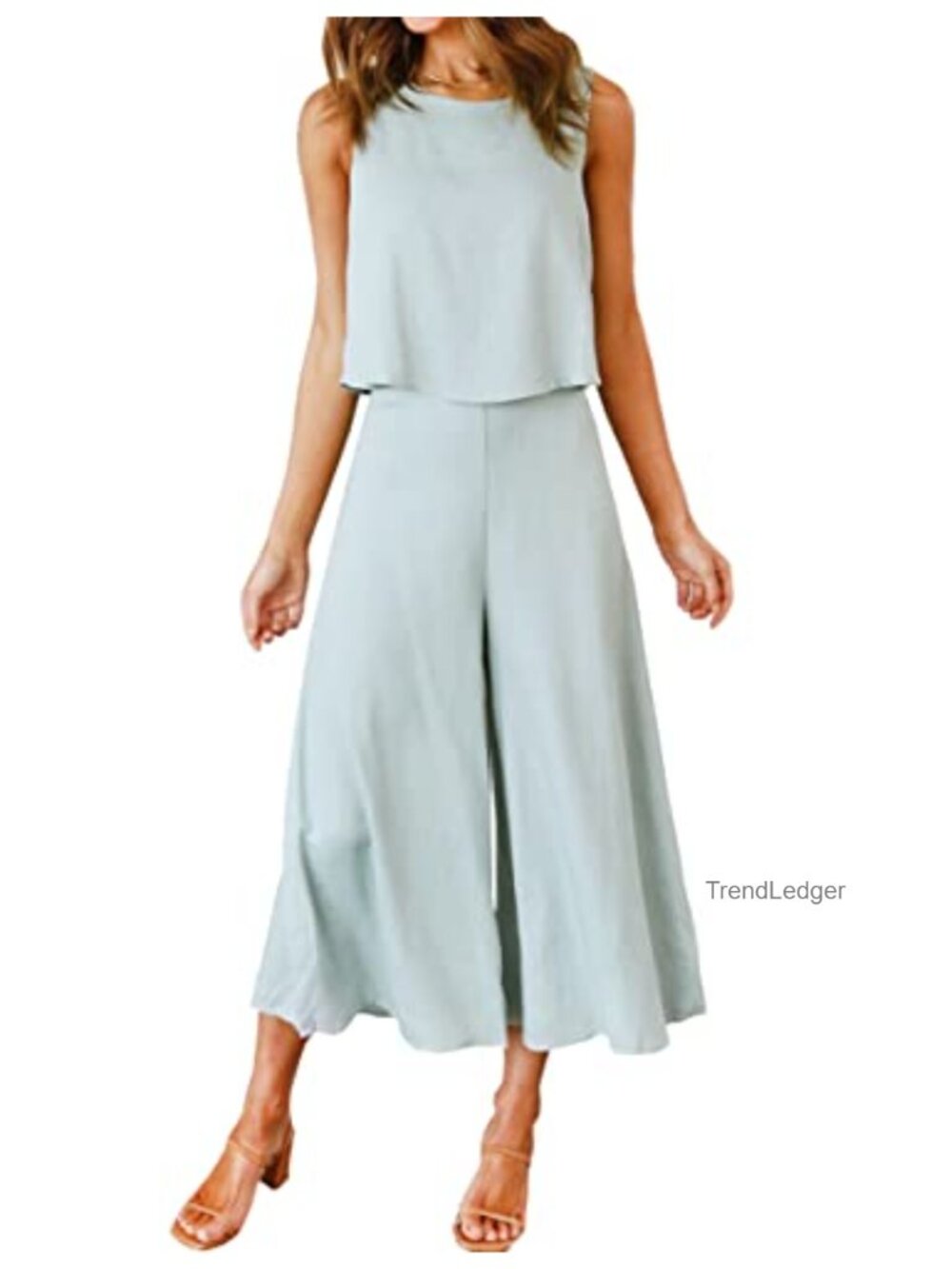 Women's 2 Piece Outfit Crop Top Wide Leg Pants Set Sleeveless Summer